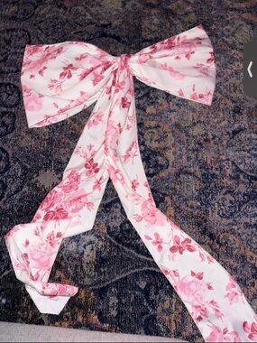 Cupcakes and cashmere Christmas Floral Pink Ribbon Bow Scarf